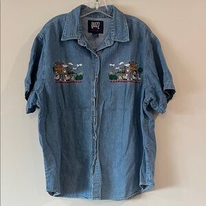 Vintage Quizz - 22, Plus Size, Blue Denim with Embroidered Shirt